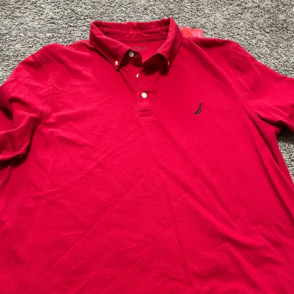 Nautica Polo Button Collar Shirt Men’s Large 100% cotton Classic Fit Red
